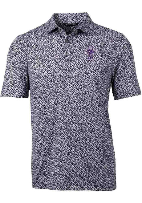 Mens K-State Wildcats Black Cutter and Buck Vault Pike Magnolia Short Sleeve Polo Shirt