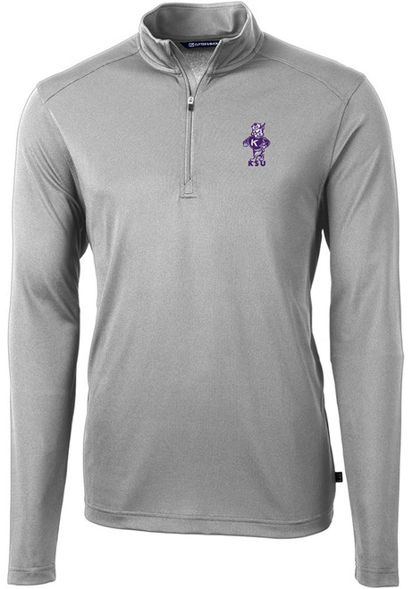 Mens K-State Wildcats Grey Cutter and Buck Vault Virtue Eco Pique 1/4 Zip Pullover