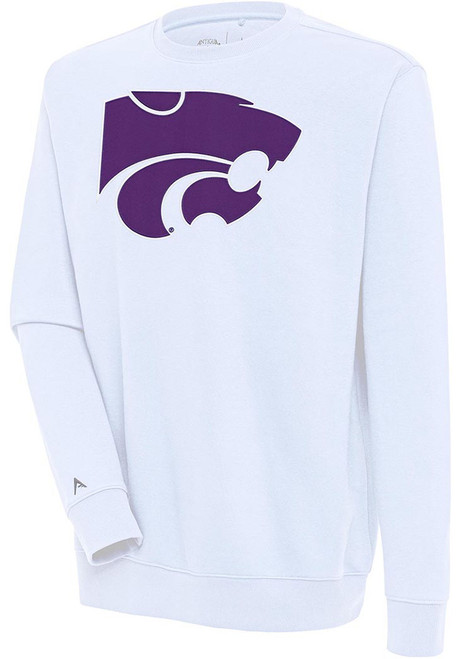 Mens K-State Wildcats White Antigua Full Front Victory Crew Sweatshirt