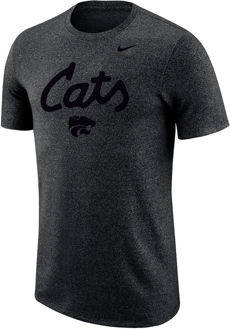 K-State Wildcats Black Nike Tonal Cats Script Marled Short Sleeve T Shirt