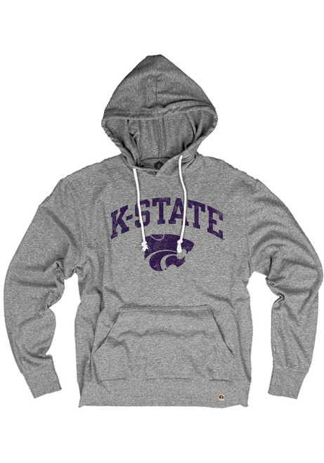 Mens K-State Wildcats Grey Rally Distressed Arch Mascot Lightweight Long Sleeve Fashion Hood