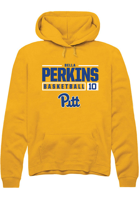 Bella Perkins Rally Mens Gold Pitt Panthers NIL Stacked Box Hooded Sweatshirt