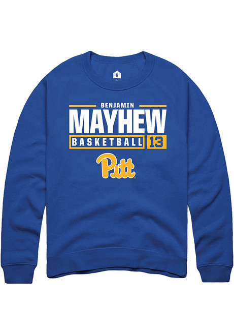 Benjamin Mayhew Rally Mens Blue Pitt Panthers NIL Stacked Box Crew Sweatshirt