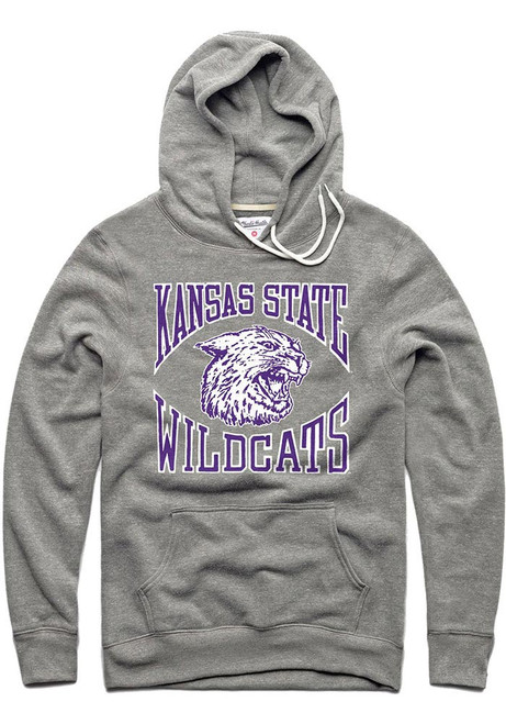 Mens K-State Wildcats Grey Charlie Hustle Vintage Long Sleeve Fashion Hood