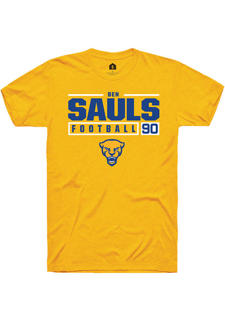 Ben Sauls Gold Pitt Panthers NIL Stacked Box Short Sleeve T Shirt