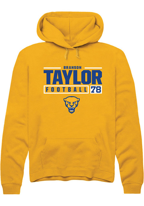 Branson Taylor Rally Mens Gold Pitt Panthers NIL Stacked Box Hooded Sweatshirt