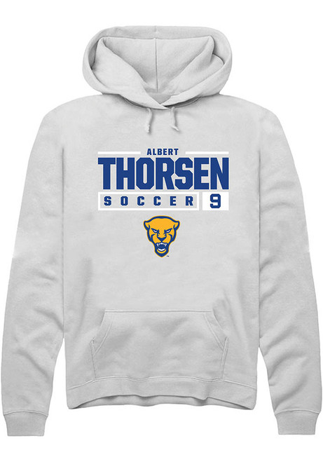 Albert Thorsen Rally Mens White Pitt Panthers NIL Stacked Box Hooded Sweatshirt