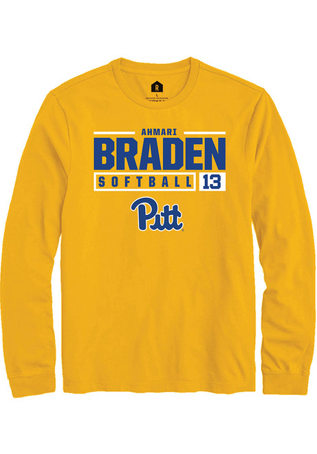 Ahmari Braden Rally Mens Gold Pitt Panthers NIL Stacked Box Tee