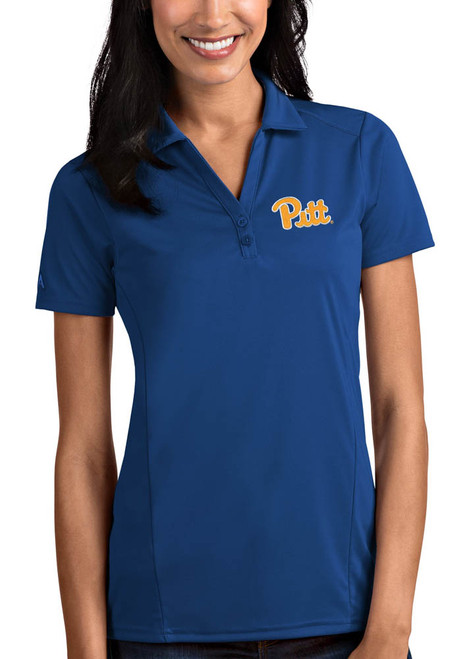 Womens Pitt Panthers Blue Antigua Tribute Short Sleeve Polo Shirt