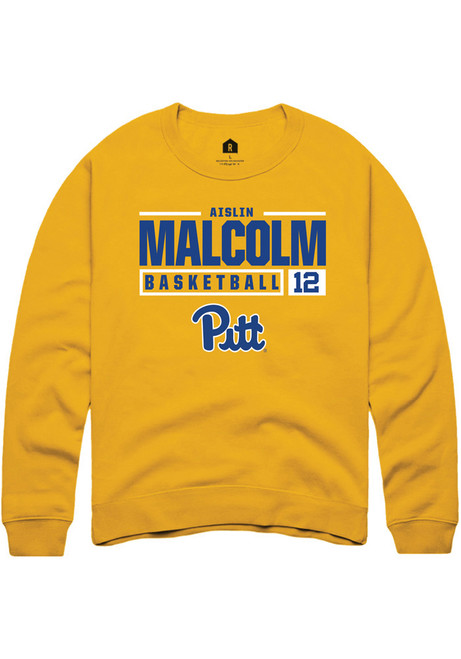 Aislin Malcolm Rally Mens Gold Pitt Panthers NIL Stacked Box Crew Sweatshirt