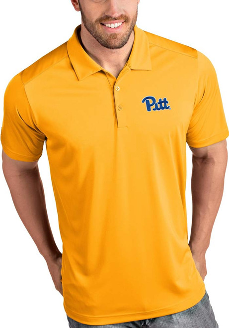 Mens Pitt Panthers Gold Antigua Tribute Short Sleeve Polo Shirt