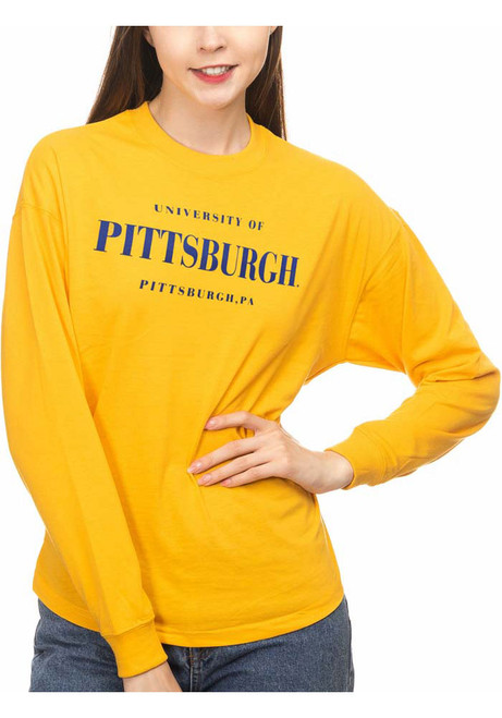 Womens Gold Pitt Panthers Drop Shoulder LS Tee