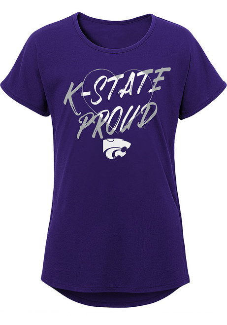 Girls Purple K-State Wildcats Slogan Heart Short Sleeve T-Shirt