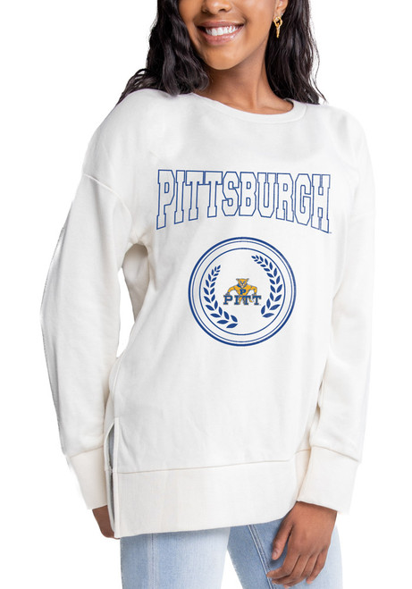 Womens Pitt Panthers Ivory Gameday Couture Side Slit Crew Sweatshirt