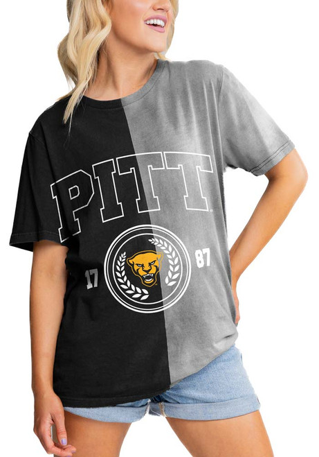 Pitt Panthers Grey Gameday Couture Crossroads Split Bleach Dye Short Sleeve T-Shirt