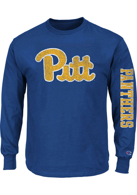 Mens Blue Pitt Panthers Arch Mascot Big and Tall Long Sleeve T-Shirt