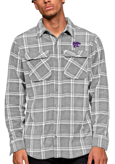 Mens K-State Wildcats Charcoal Antigua Industry Flannel Long Sleeve Dress Shirt