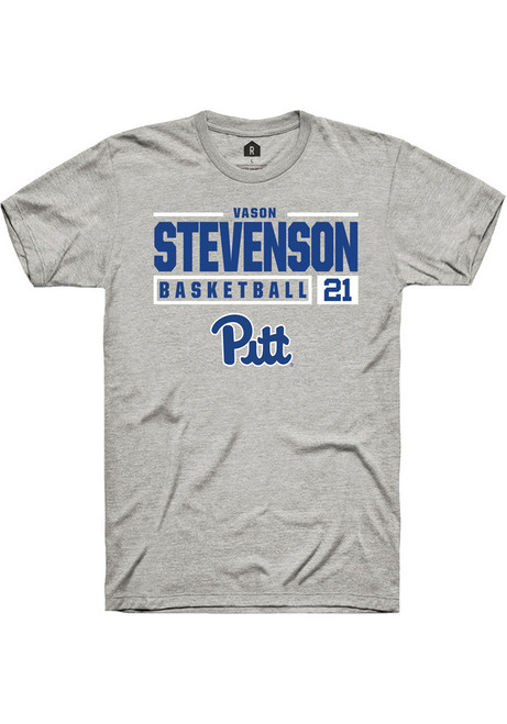 Vason Stevenson Ash Pitt Panthers NIL Stacked Box Short Sleeve T Shirt