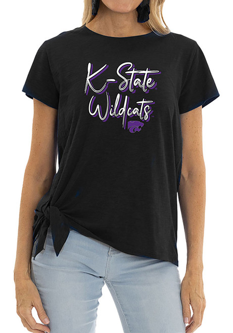 K-State Wildcats Black Flying Colors Sophie Side Tie Short Sleeve T-Shirt