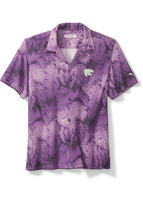 Mens K-State Wildcats Purple Tommy Bahama Sport bahama Coast Luminescent Fronds Camp Short Sleeve Dress Shirt