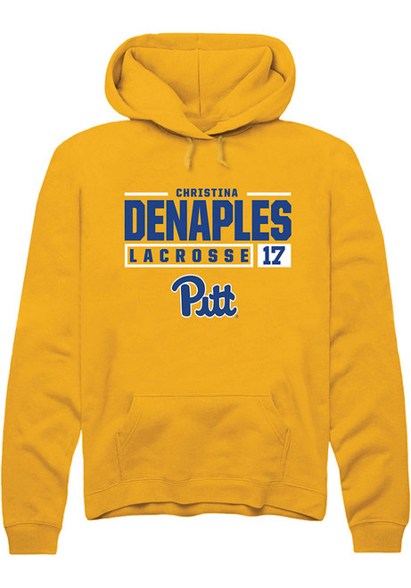 Christina DeNaples Rally Mens Gold Pitt Panthers NIL Stacked Box Hooded Sweatshirt