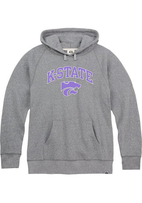 Mens K-State Wildcats Grey Rally Arch Mascot Triblend Long Sleeve Fashion Hood