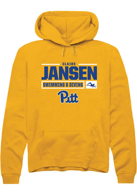 Claire Jansen Rally Mens Gold Pitt Panthers NIL Stacked Box Hooded Sweatshirt