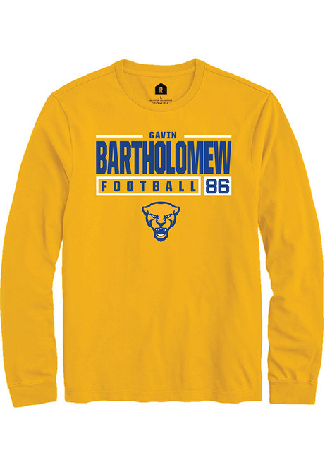 Gavin Bartholomew Rally Mens Gold Pitt Panthers NIL Stacked Box Tee