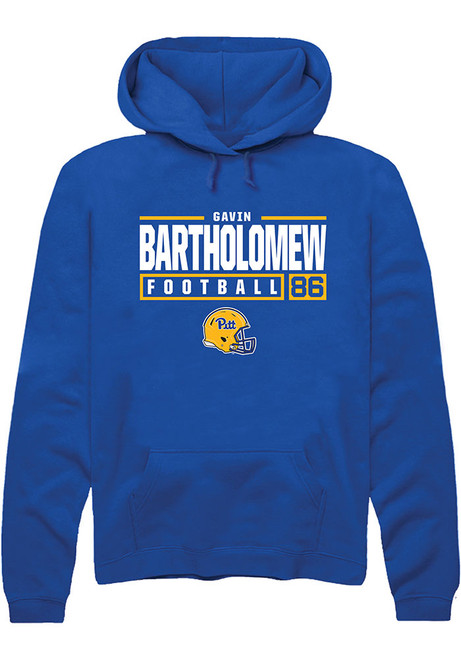 Gavin Bartholomew Rally Mens Blue Pitt Panthers NIL Stacked Box Hooded Sweatshirt