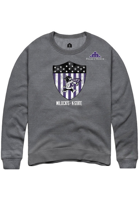 Mens K-State Wildcats Charcoal Rally Folds of Honor Shield Crew Sweatshirt