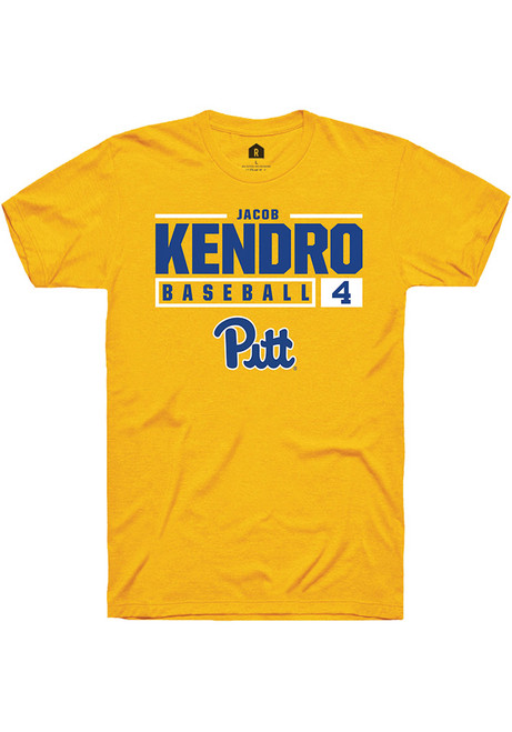 Jacob Kendro Gold Pitt Panthers NIL Stacked Box Short Sleeve T Shirt