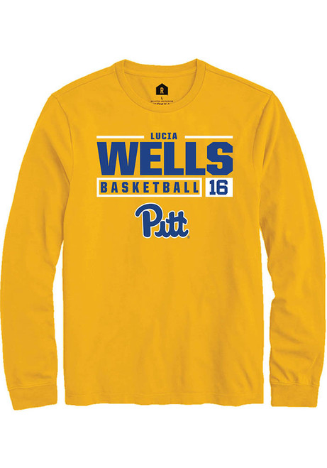 Lucia Wells Rally Mens Gold Pitt Panthers NIL Stacked Box Tee