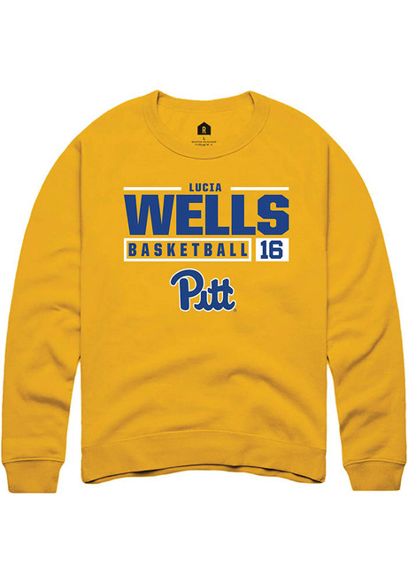 Lucia Wells Rally Mens Gold Pitt Panthers NIL Stacked Box Crew Sweatshirt