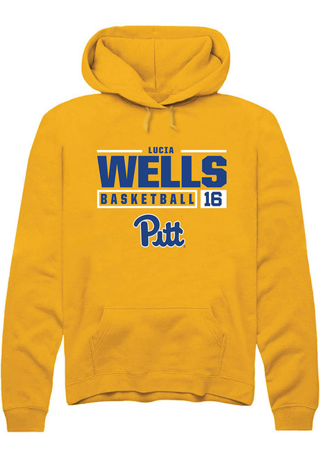 Lucia Wells Rally Mens Gold Pitt Panthers NIL Stacked Box Hooded Sweatshirt