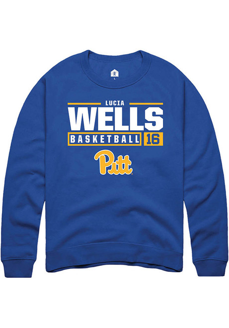 Lucia Wells Rally Mens Blue Pitt Panthers NIL Stacked Box Crew Sweatshirt