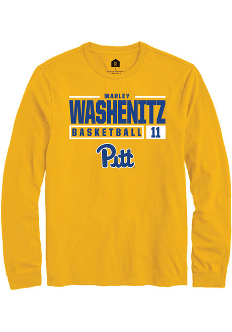 Marley Washenitz Rally Mens Gold Pitt Panthers NIL Stacked Box Tee