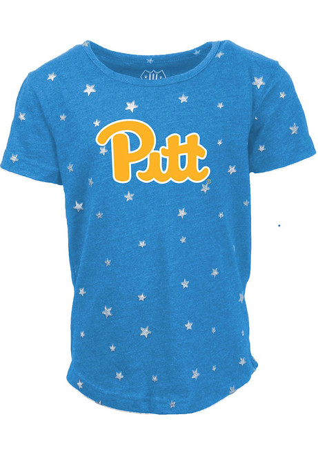 Girls Pitt Panthers Blue Wes and Willy Shimmer Star Short Sleeve Fashion T-Shirt