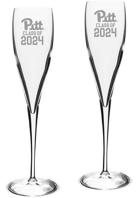 White Pitt Panthers Class of 2024 Hand Etched 2Pc Set Toasting Wine Glass