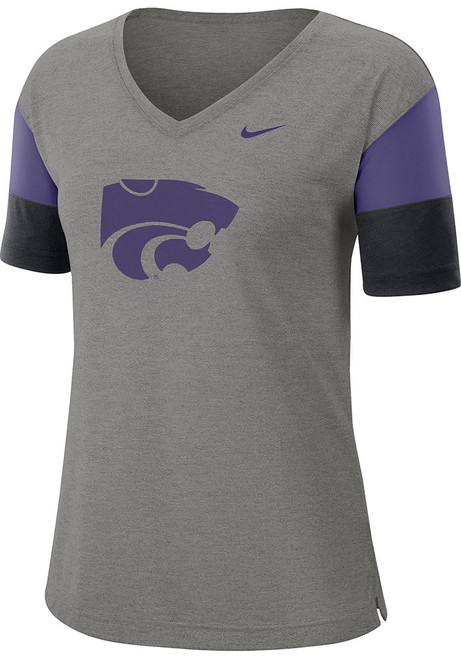 Womens K-State Wildcats Grey Nike Breathe Dri-FIT V Neck T-Shirt