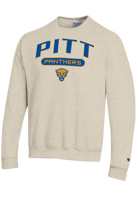 Mens Pitt Panthers Oatmeal Champion Powerblend Crew Sweatshirt