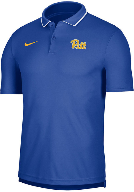 Mens Pitt Panthers Blue Nike Coach Short Sleeve Polo Shirt