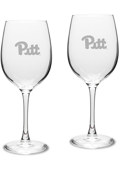 White Pitt Panthers Hand Etched Crystal Set of 2 16oz Wine Glass