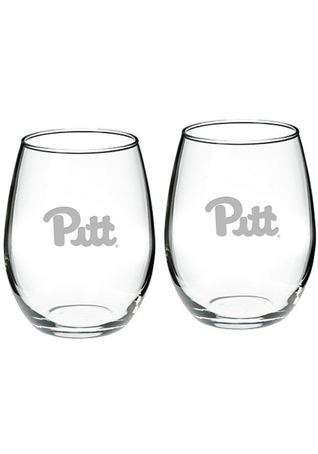 White Pitt Panthers Hand Etched Crystal Set of 2 22oz Stemless Wine Glass