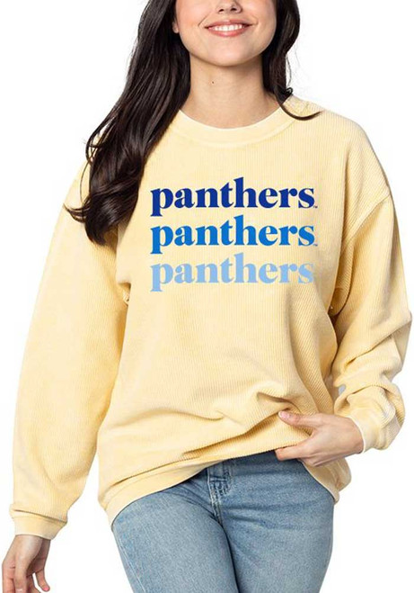 Womens Gold Pitt Panthers Corded Crew Sweatshirt