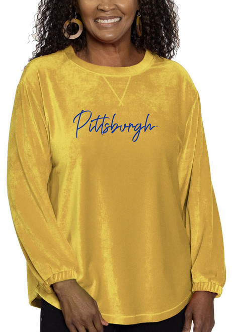 Womens Pitt Panthers Gold Flying Colors Carly Corduroy Crew Sweatshirt