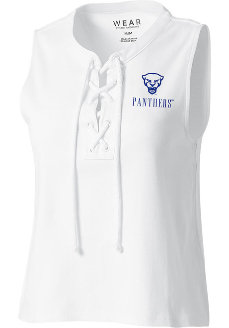 Womens Pitt Panthers White WEAR by Erin Andrews Lace Up Tank Top