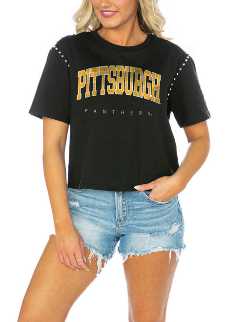 Pitt Panthers Black Gameday Couture After Party Studded Short Sleeve T-Shirt