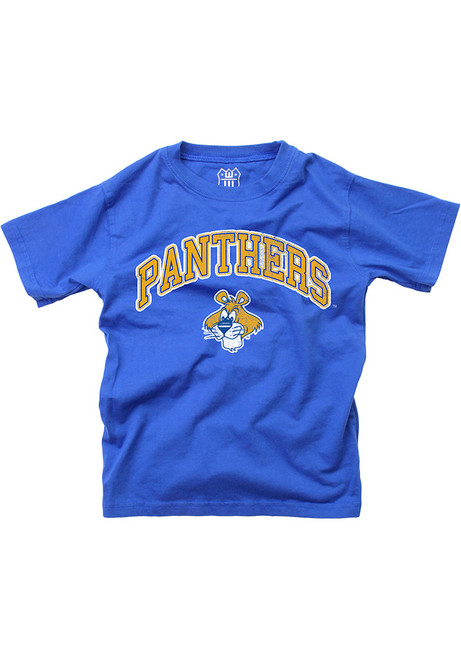 Youth Pitt Panthers Blue Wes and Willy Jersey Vintage Arch Mascot Short Sleeve T-Shirt