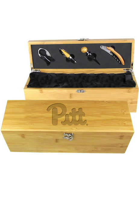 Natural Pitt Panthers Campus Crystal Bamboo Gift Box Wine Accessory