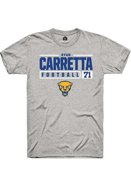 Ryan Carretta Ash Pitt Panthers NIL Stacked Box Short Sleeve T Shirt